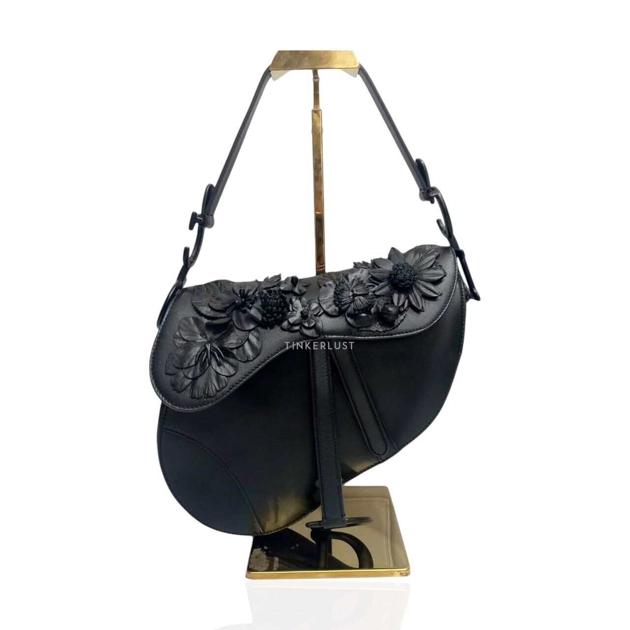 Christian Dior Saddle Medium 3D Floral Black Lambskin 2019 Shoulder Bag