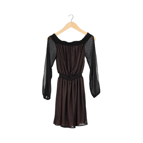 Black Polkadot Sheer Off-The-Shoulder Midi Dress