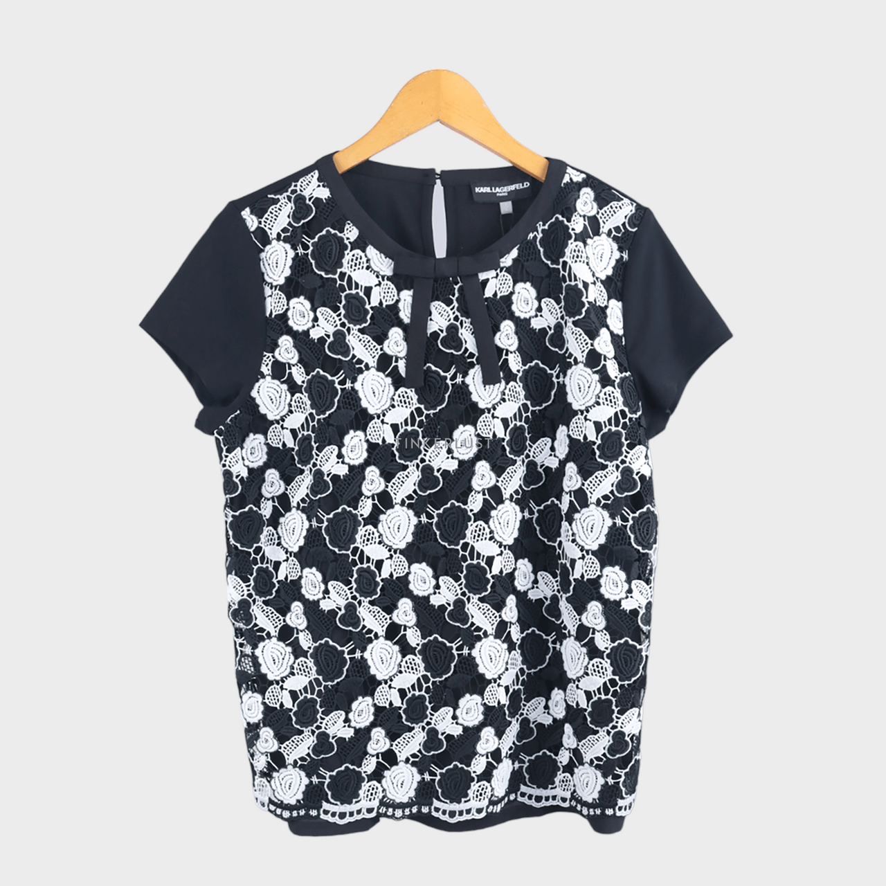Karl Lagerfeld Floral Embroidered Black Blouse