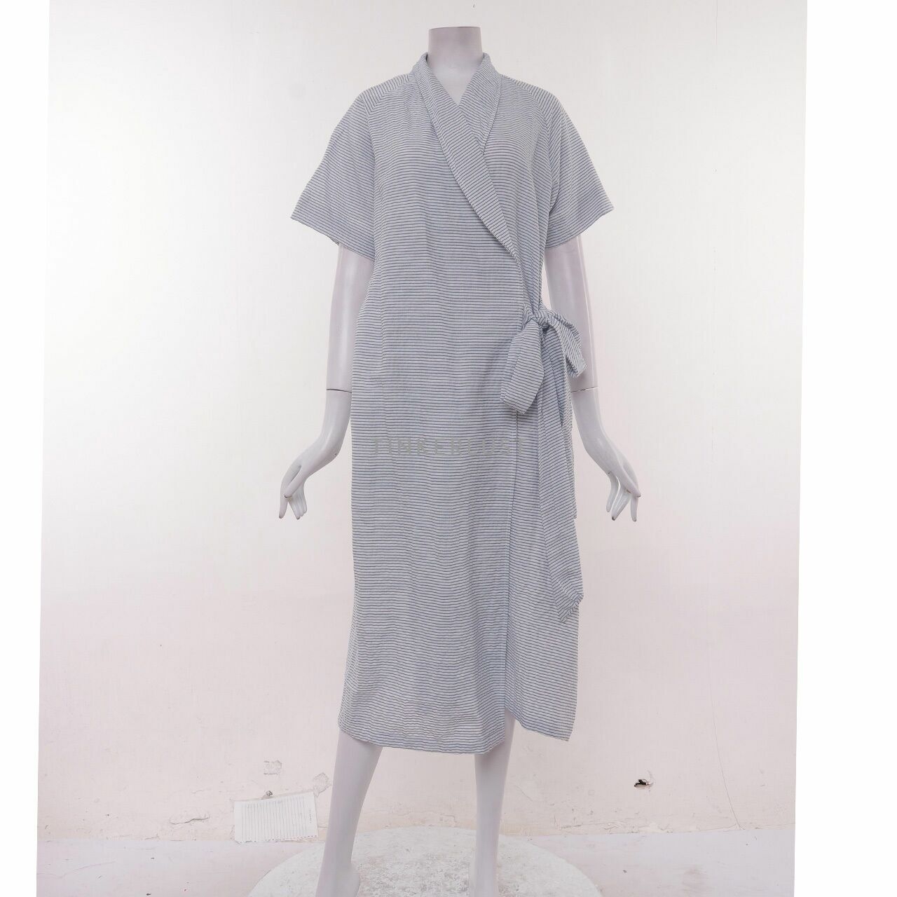 Nikicio White Label Blue & White Stripes Wrap Midi Dress