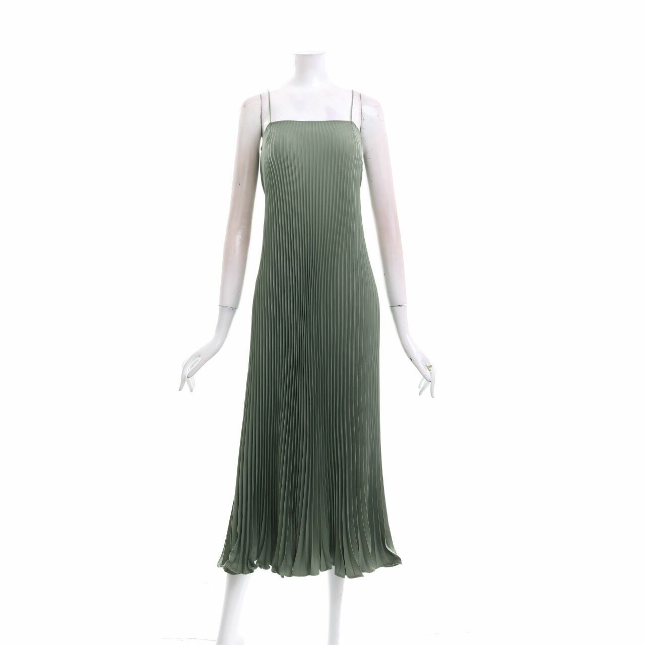 Sovi Atelier Sage Green Pleats Midi Dress	