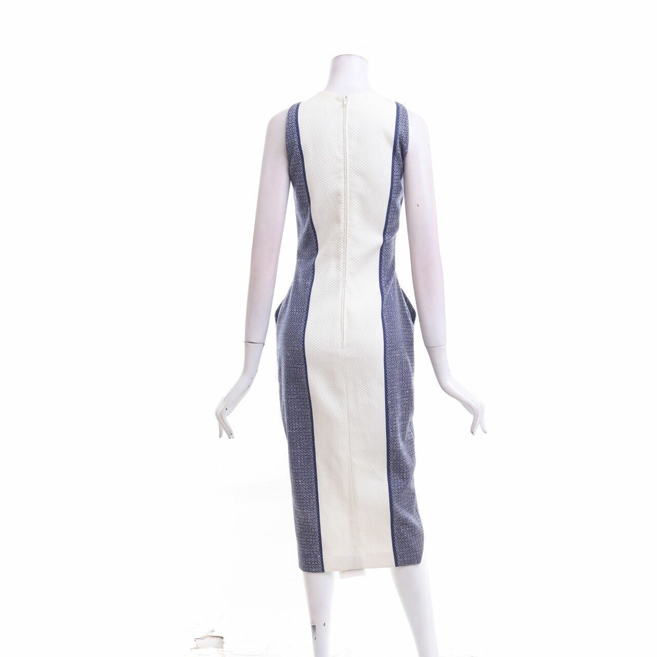 Scanlan Theodore Blue White Multi-Pattern Midi Dress 