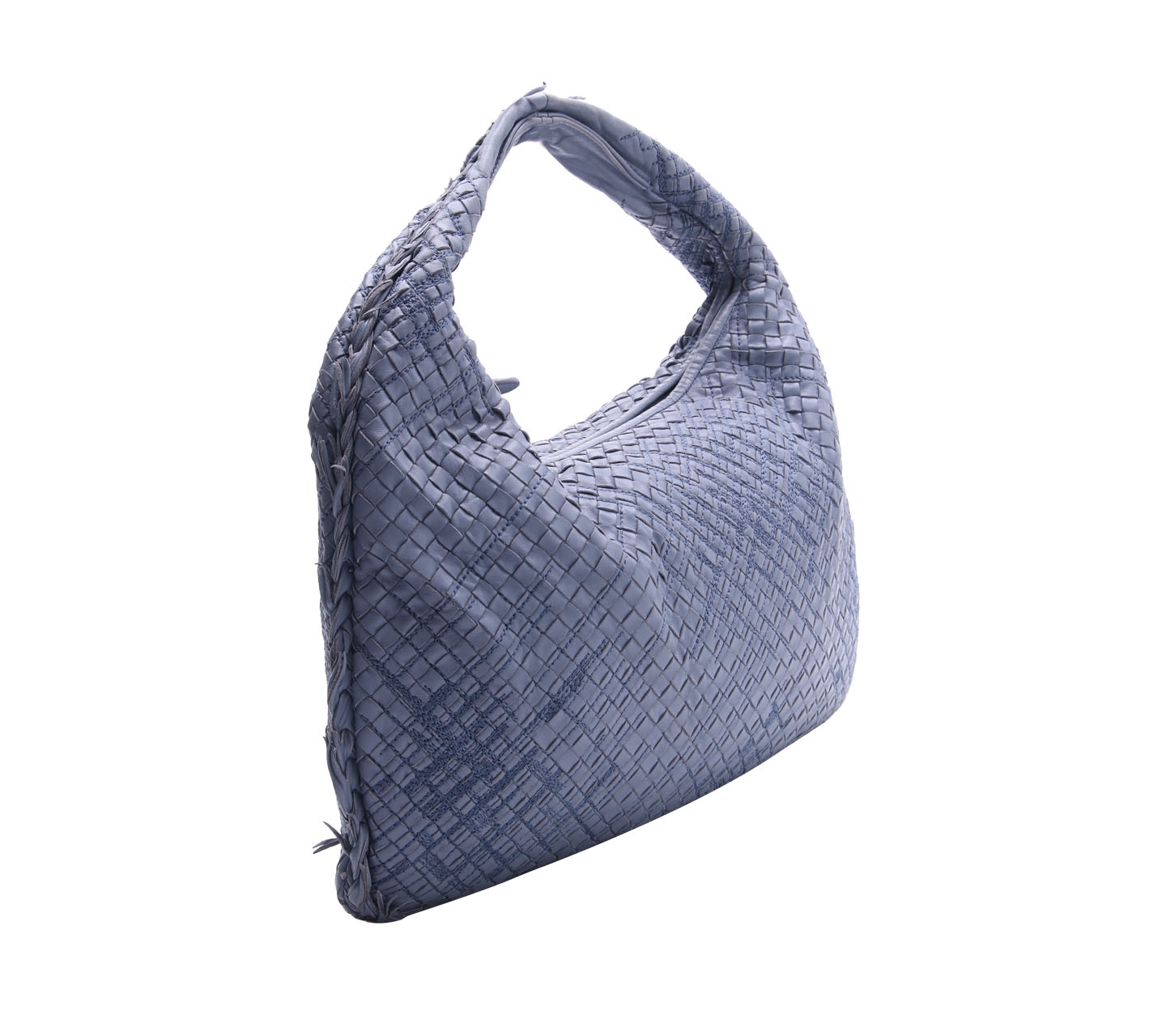 Bottega Veneta Krim Blue Leather Fringed Veneta Shoulder Bag