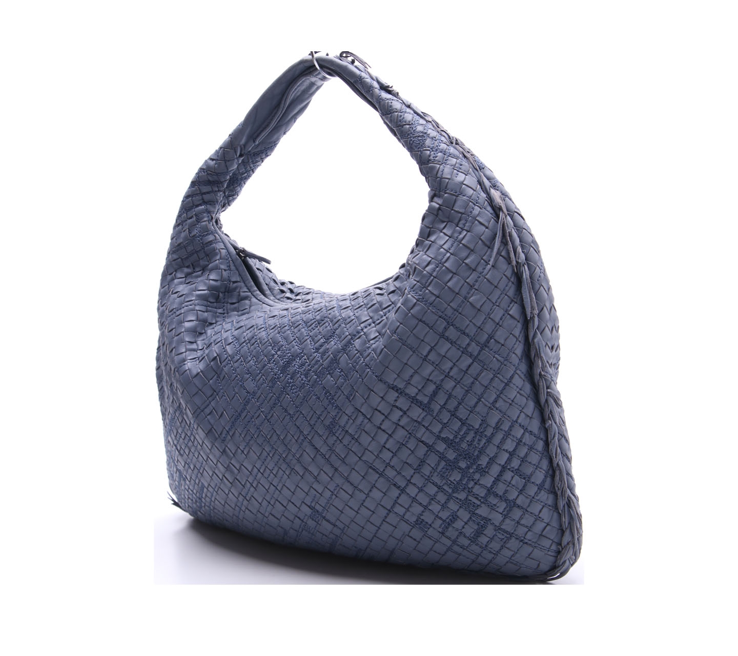 Bottega Veneta Krim Blue Leather Fringed Veneta Shoulder Bag