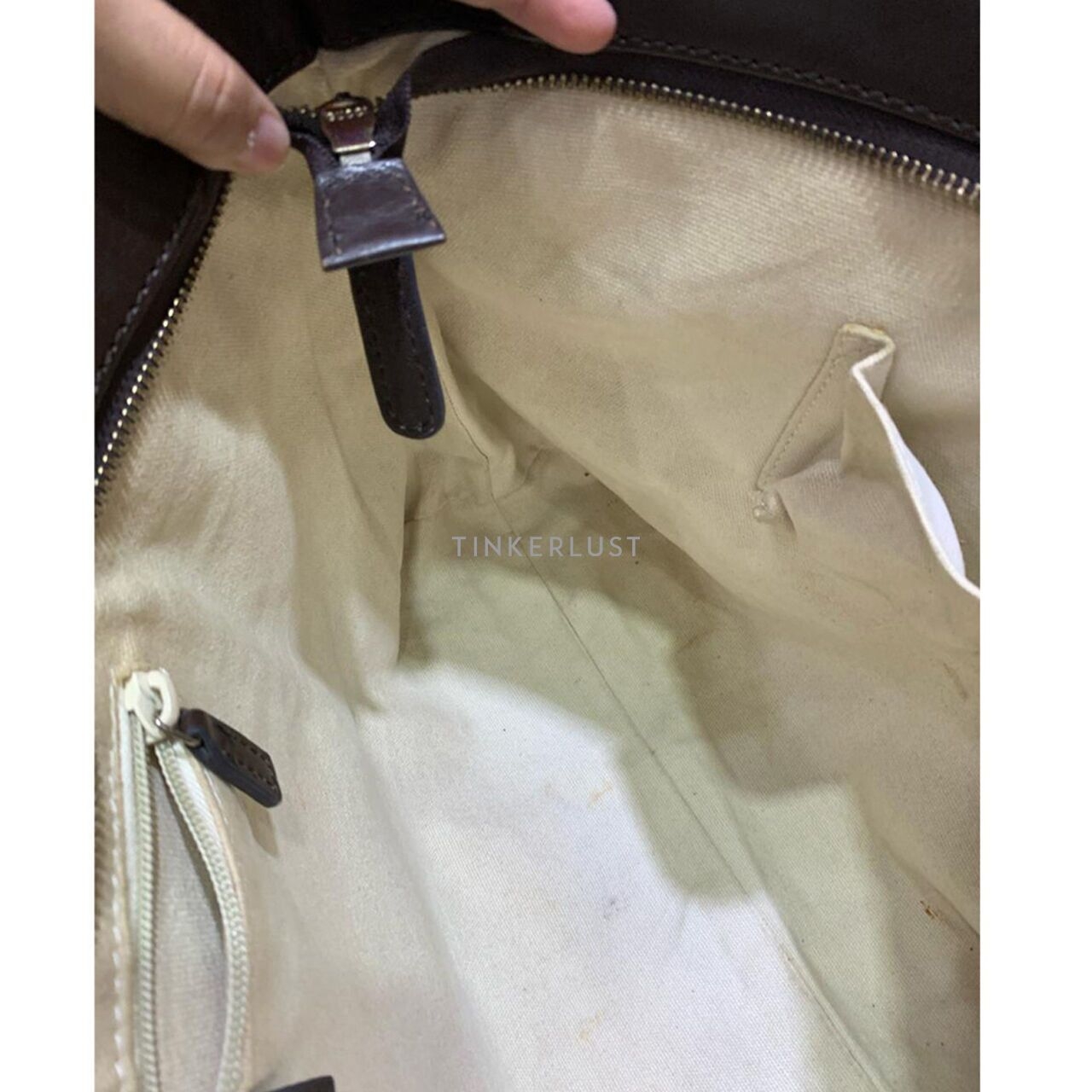 Gucci GG Canvas Leather Dark Brown Tote Bag