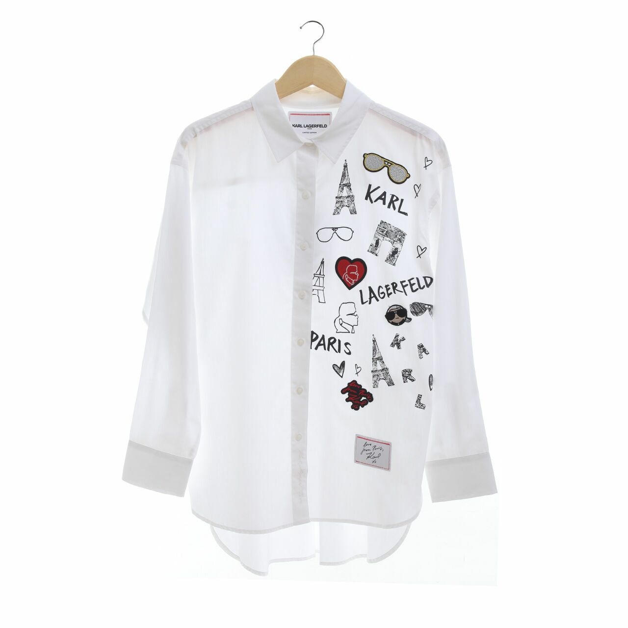 Karl Lagerfeld Essentials Emoji Logo Patch Long Sleeve White Shirt