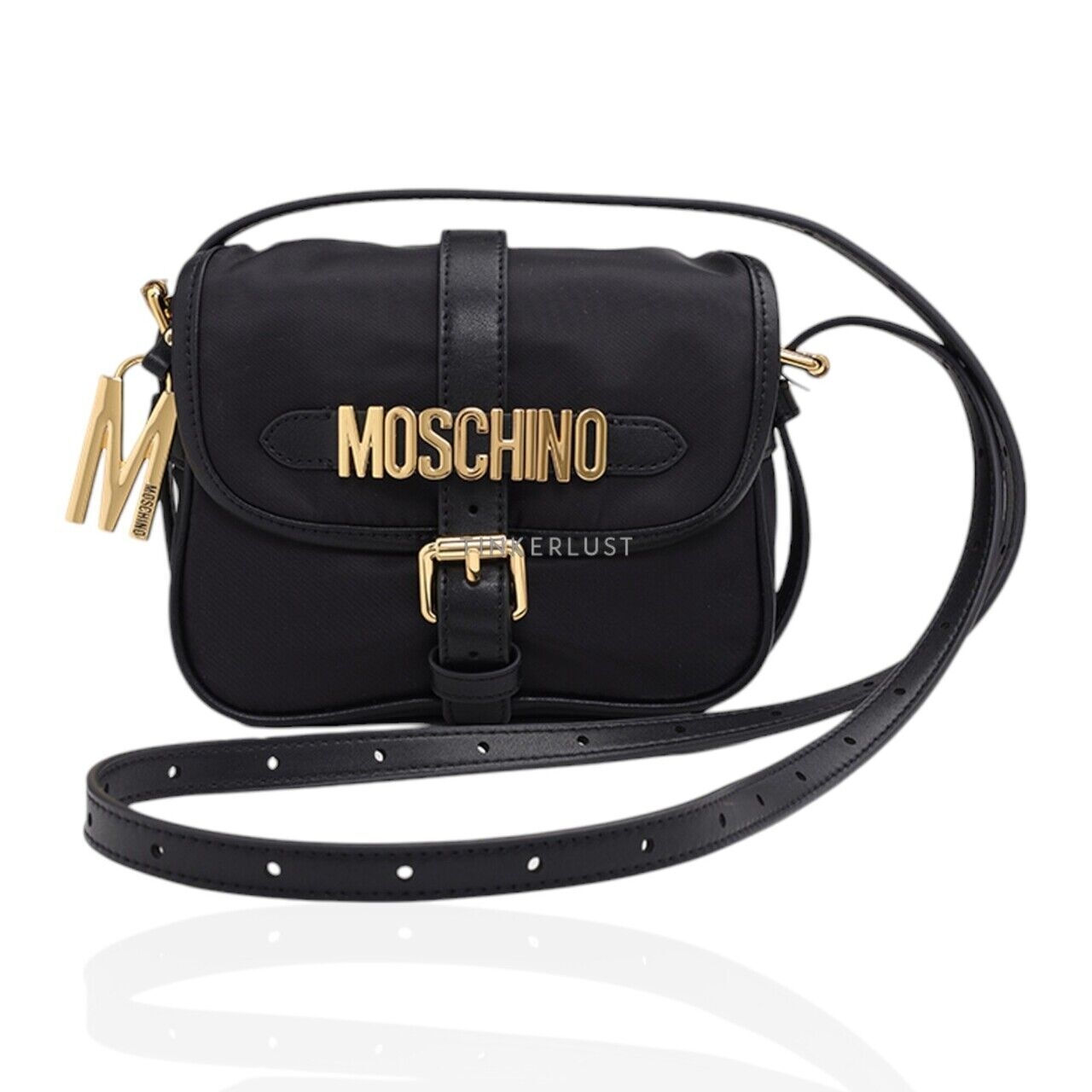 Moschino Women Lettering Logo Crossbody Bag in Black Nylon 