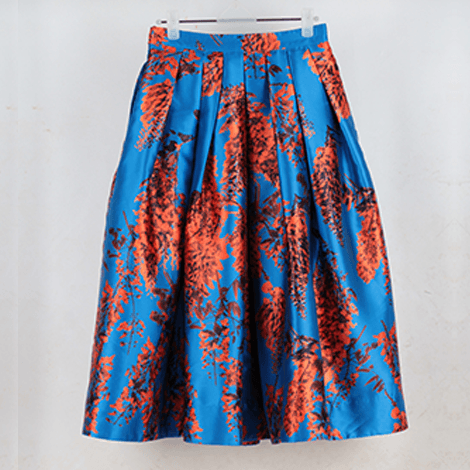 Blue and Red Floral Flared Midi Skirt