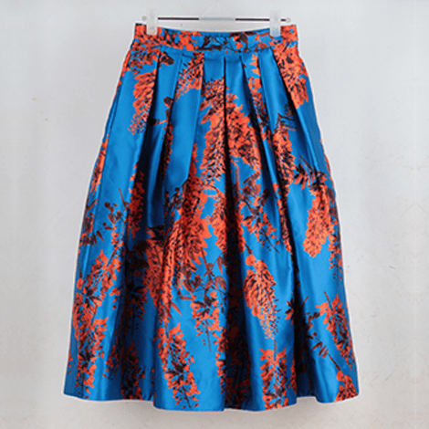 Blue and Red Floral Flared Midi Skirt