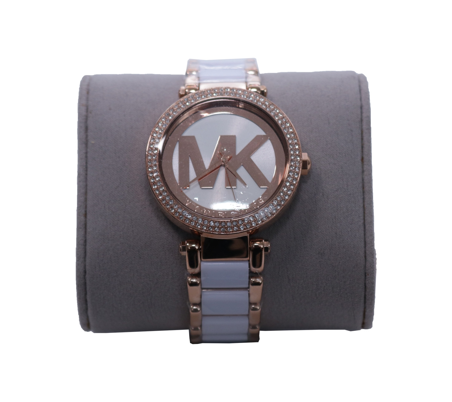 Michael Kors Rose Gold & White Parker Champagne Crystal Bezel 38mm Wrist Watch