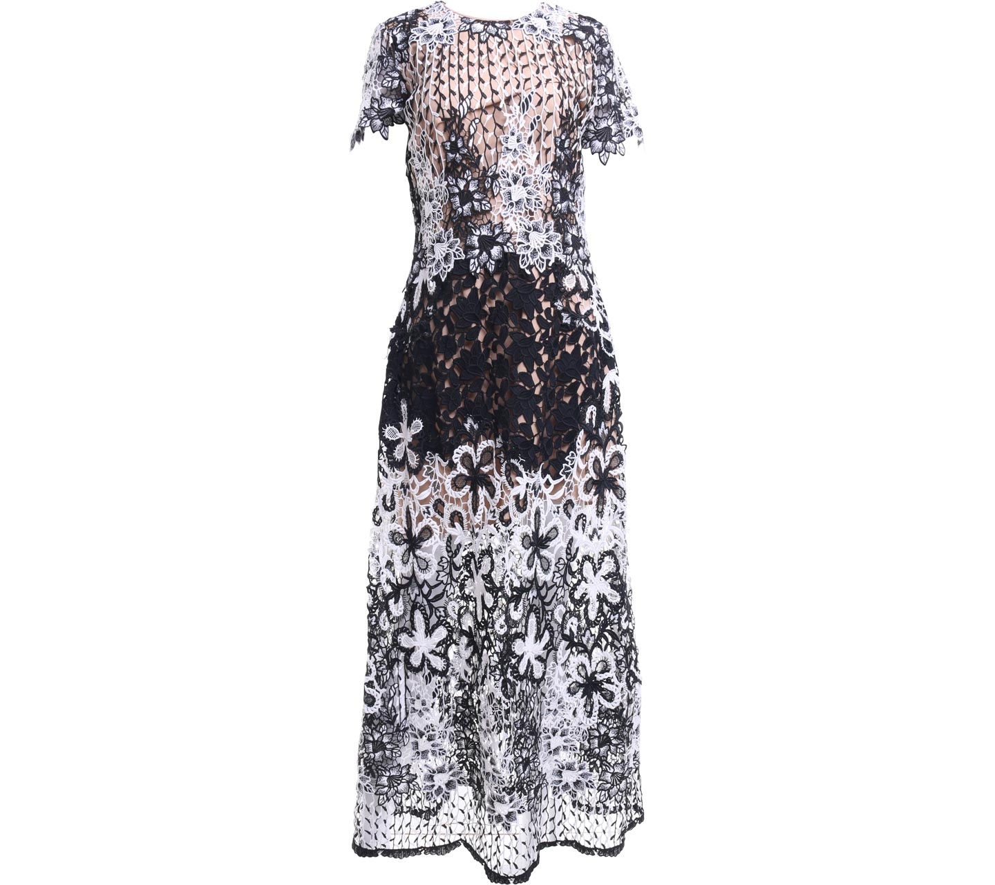 Monique Ihuillier Black & White Lace Long Dress