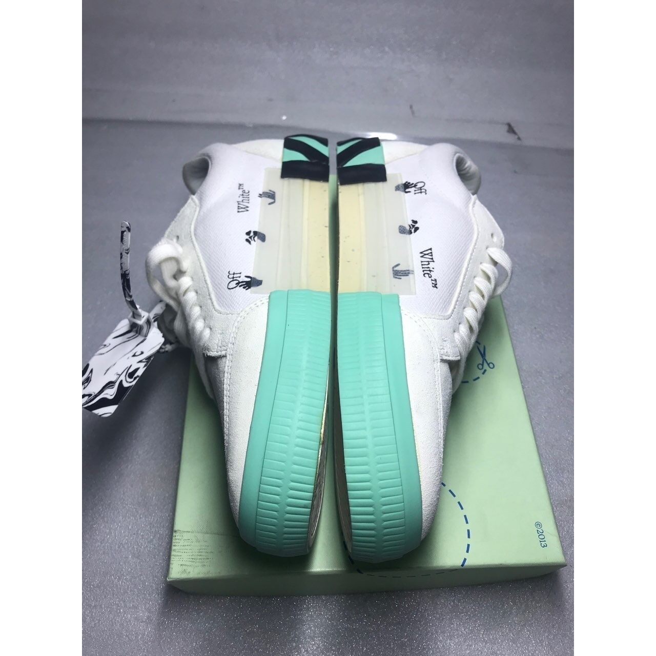 off white  low vulcanized sneakers white and mint geeen