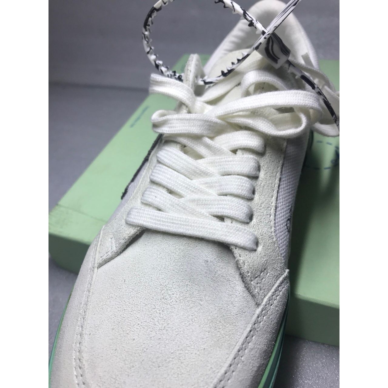 off white  low vulcanized sneakers white and mint geeen