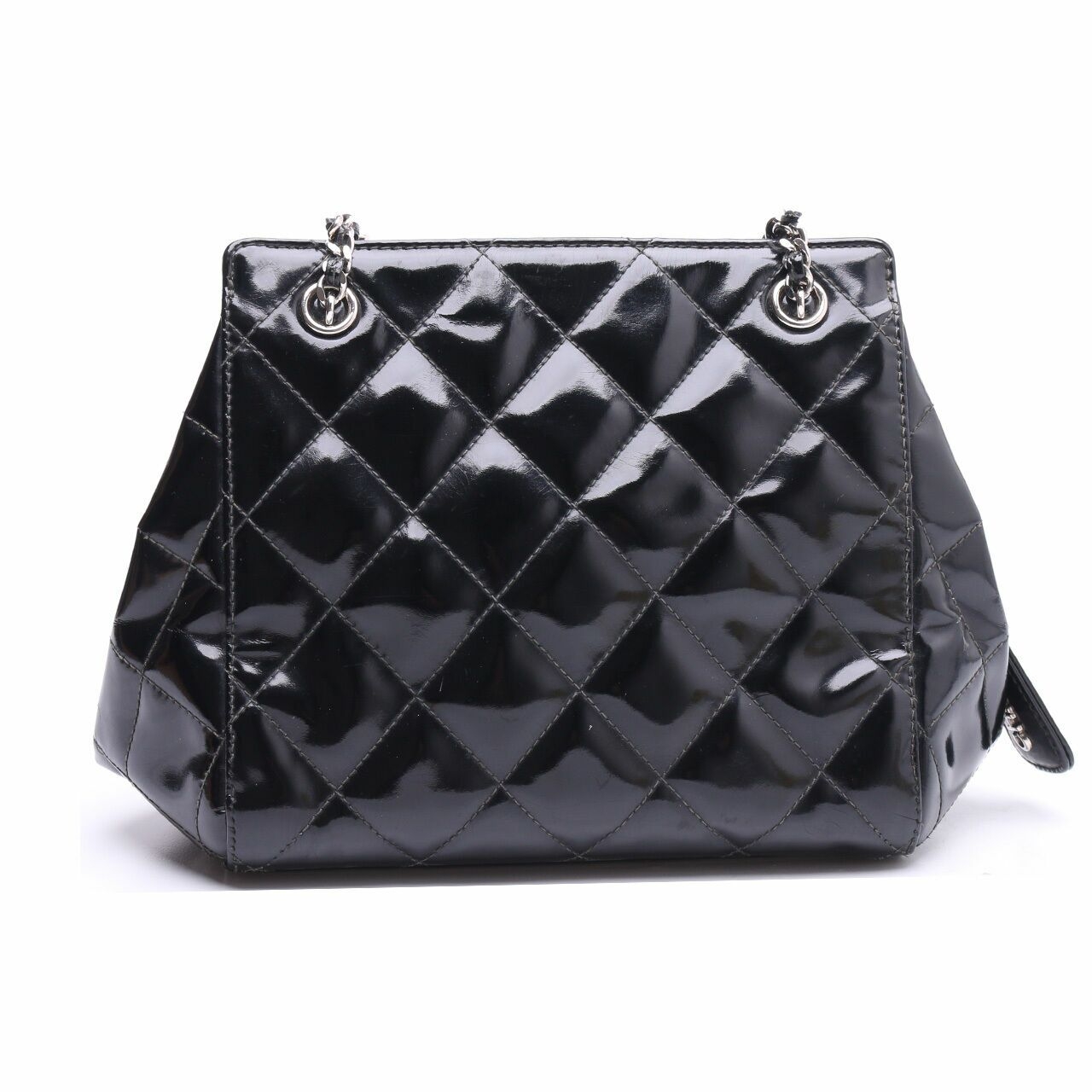 Chanel Quilted Black Patent Leather Sling Bag