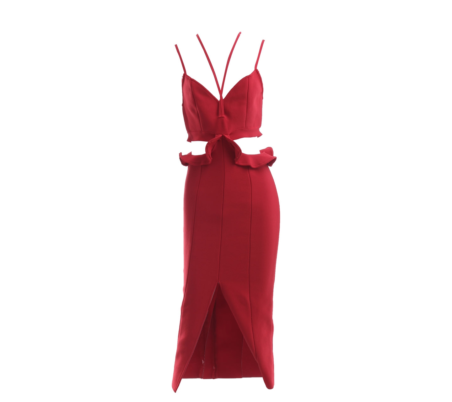Virgin Villains Red Cut Waist With Slit Mini Dress