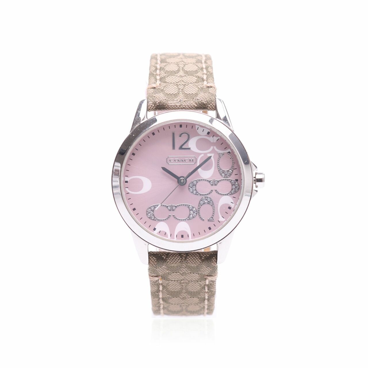 Coach Signature Stainless Steel Brown Quartz Women's Pink Dial Watch