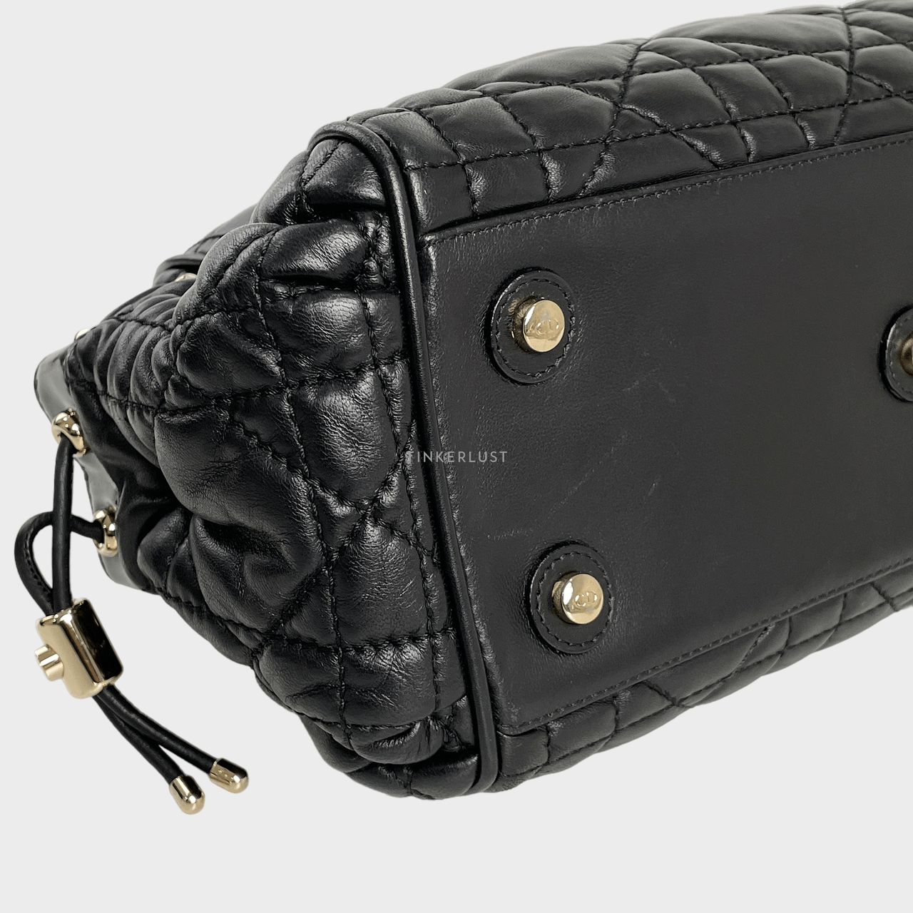 Christian Dior Lambskin Cannage 2 Dior Zip Top Black Shoulder Bag