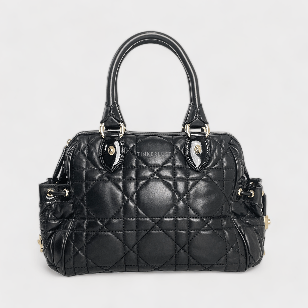  Christian Dior Lambskin Cannage 2 Dior Zip Top Black Shoulder Bag