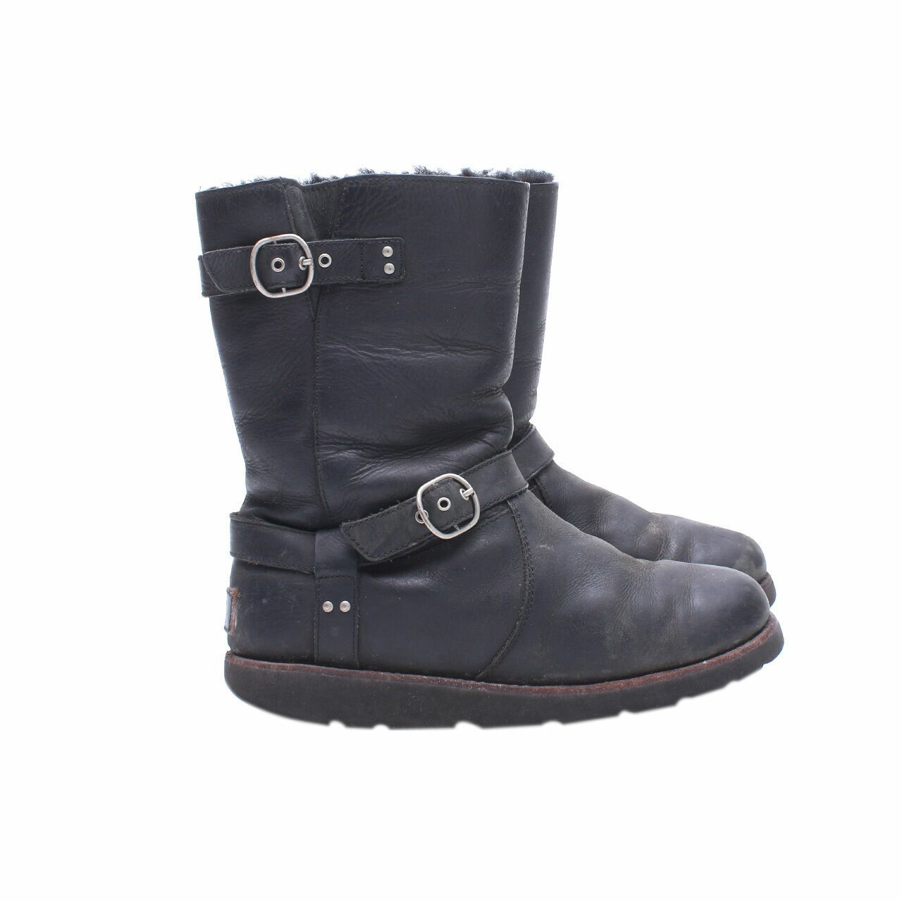 UGG Black Leather Fur Boots