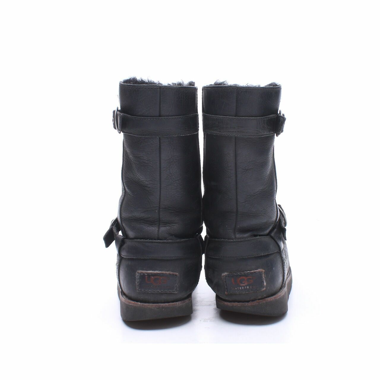 UGG Black Leather Fur Boots