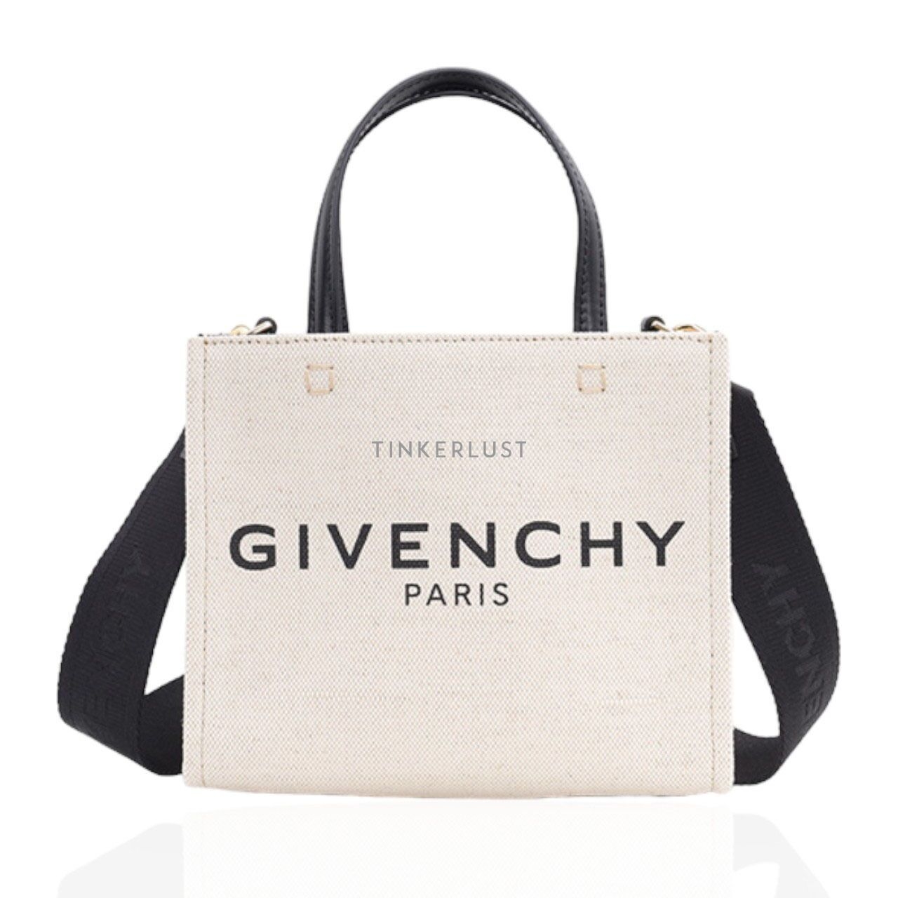 Givency Mini G Shopper in Beige/Black Canvas Satchel Bag