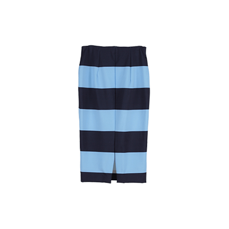Blue Striped Slit Midi Skirt