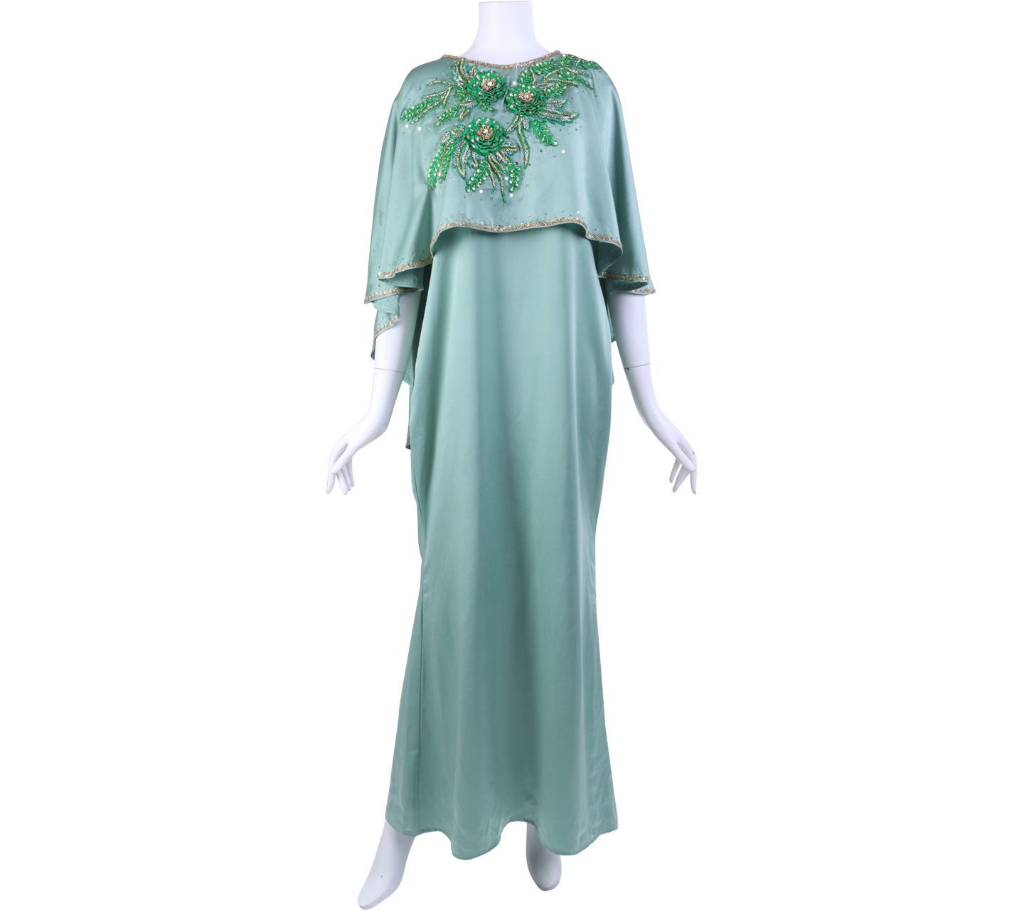 LAHZARA Green Kaftan Floral Long Dress