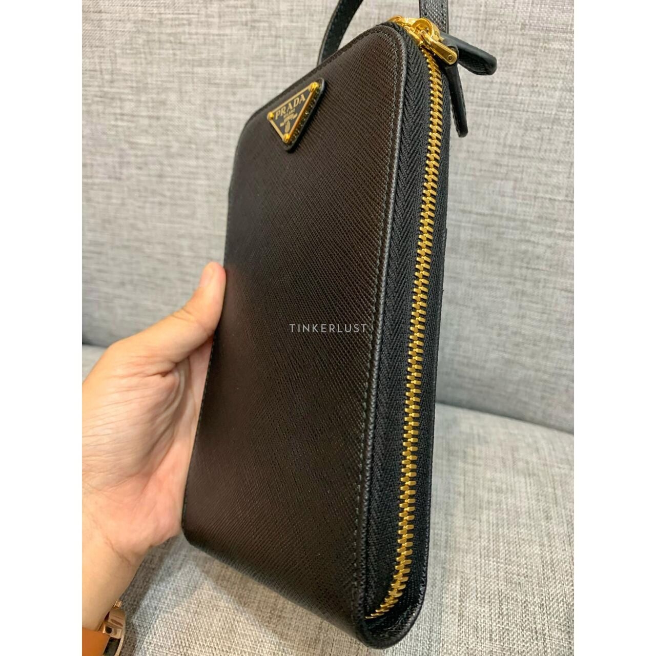 Prada Phone Holder Bag Saffiano Black GHW 2021 Sling Bag