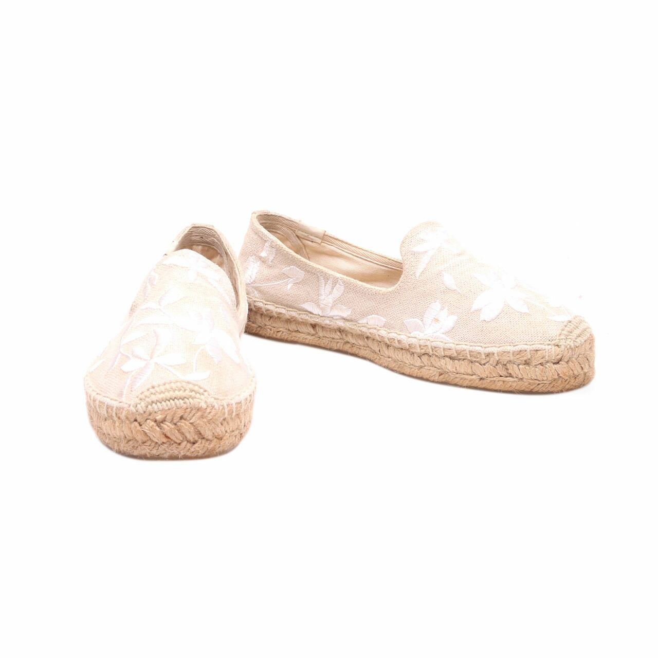 Soludos Beige Shiloh Embroidered Espadrille Loafers Flats