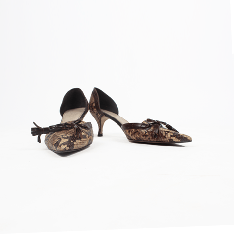 Zara Brown Snakeskin Pointed Toe D'Orsay Cone Leather Heels