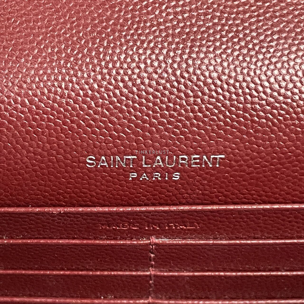 Yves Saint Laurent Grained De Poudre Matelasse Monogram Envelope Red SHW Chain Wallet