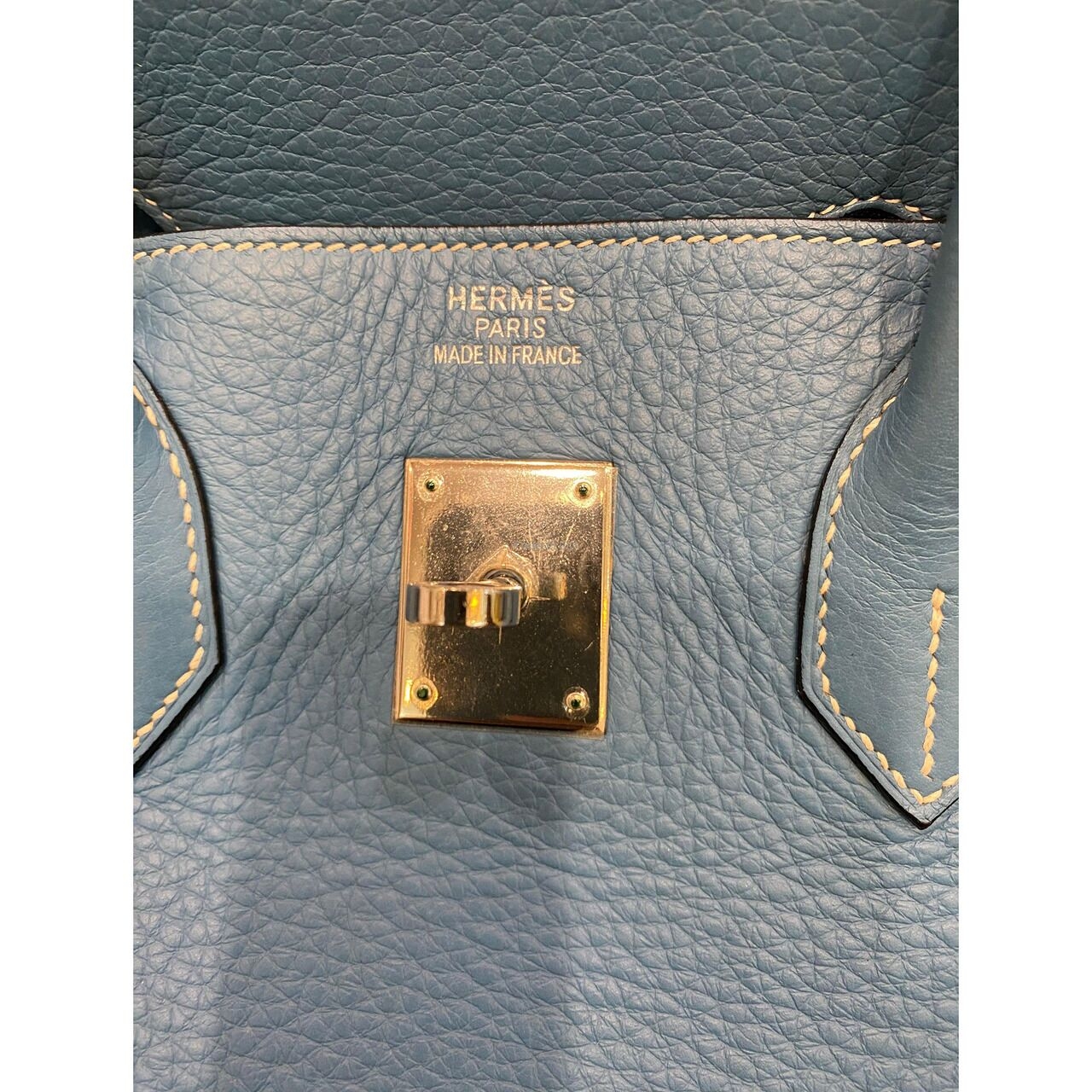 Hermes Birkin 35 Blue Jeans Clemence PHW #G Square 2003 Handbag
