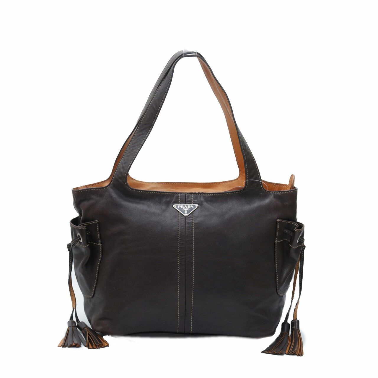 Prada Brown Leather Bicolor Shoulder Bag