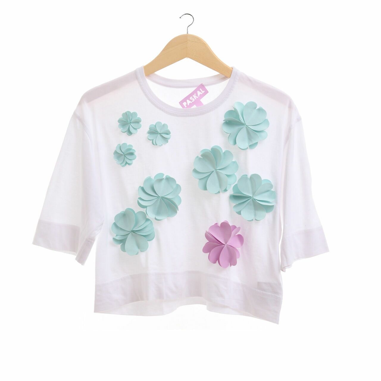 Paskal White Decorated With 3D Floral Appliques T-shirt