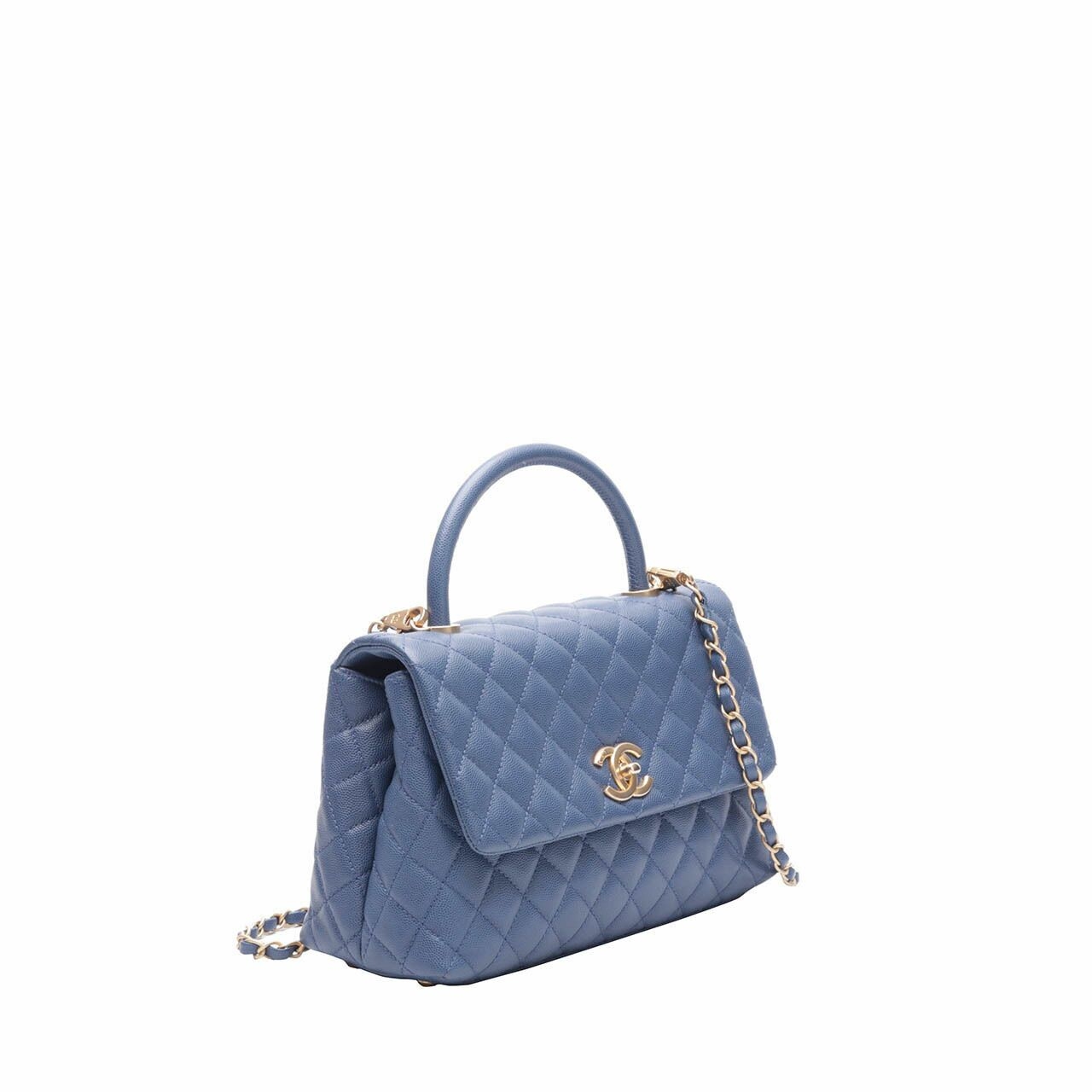 Chanel Coco Caviar Leather Blue Top Handle Satchel Bag