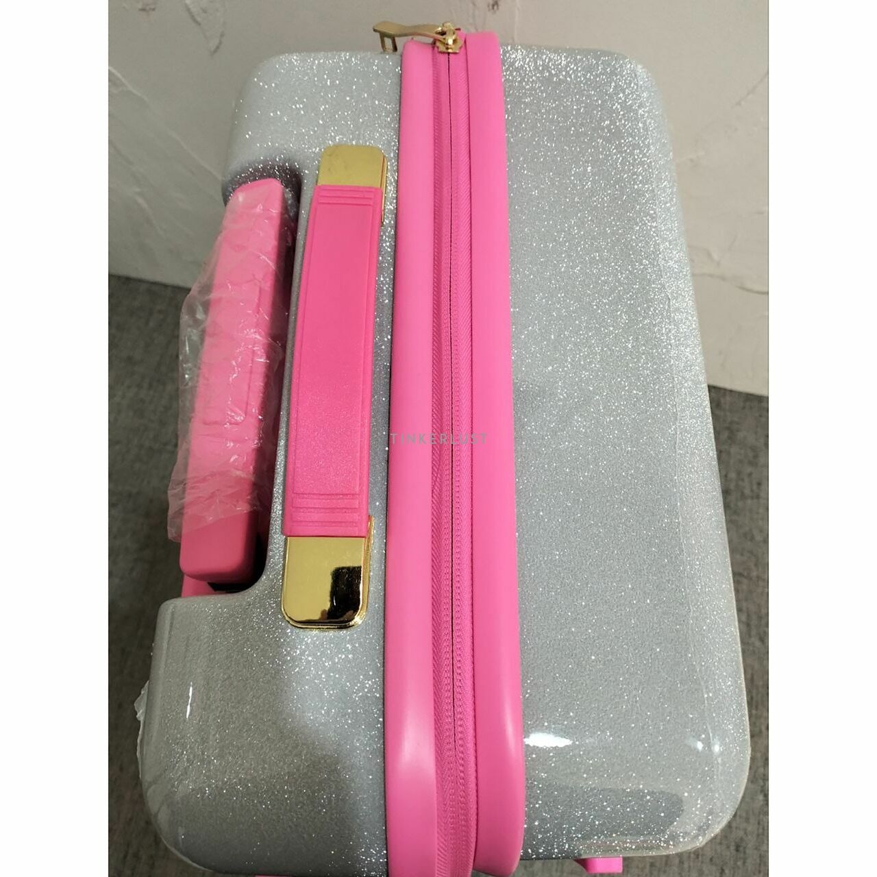 Chiara Ferragni Maxi Logomania Cabin Suitcase Luggage in Silver/Pink 