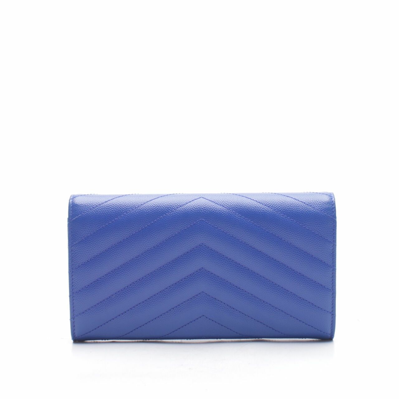 YSL Grained Leather Blue GHW Flap Wallet