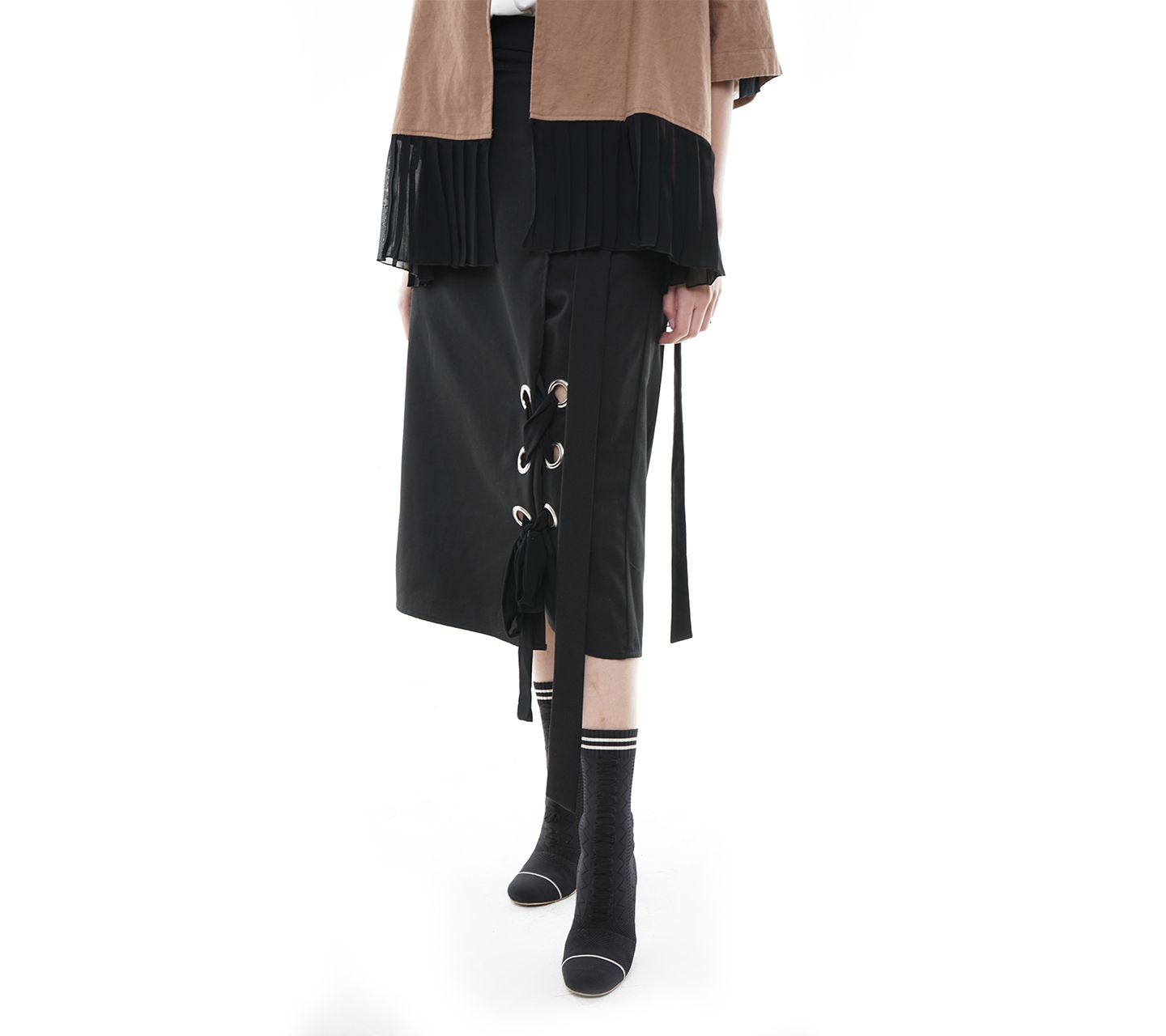 Jenahara Black Pencil with Eyelet Midi Skirt