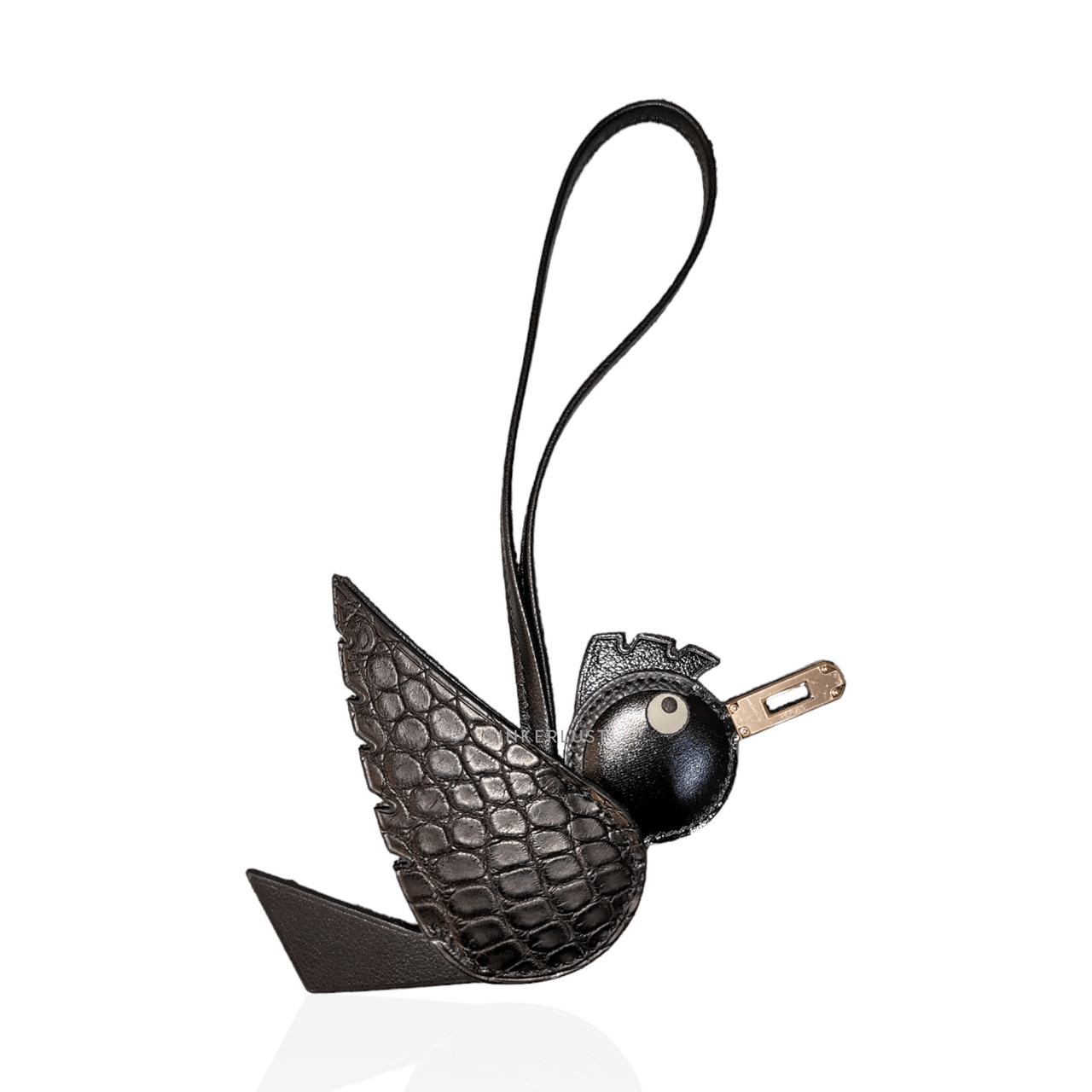 Hermes Birdy Croco All Black Keychain