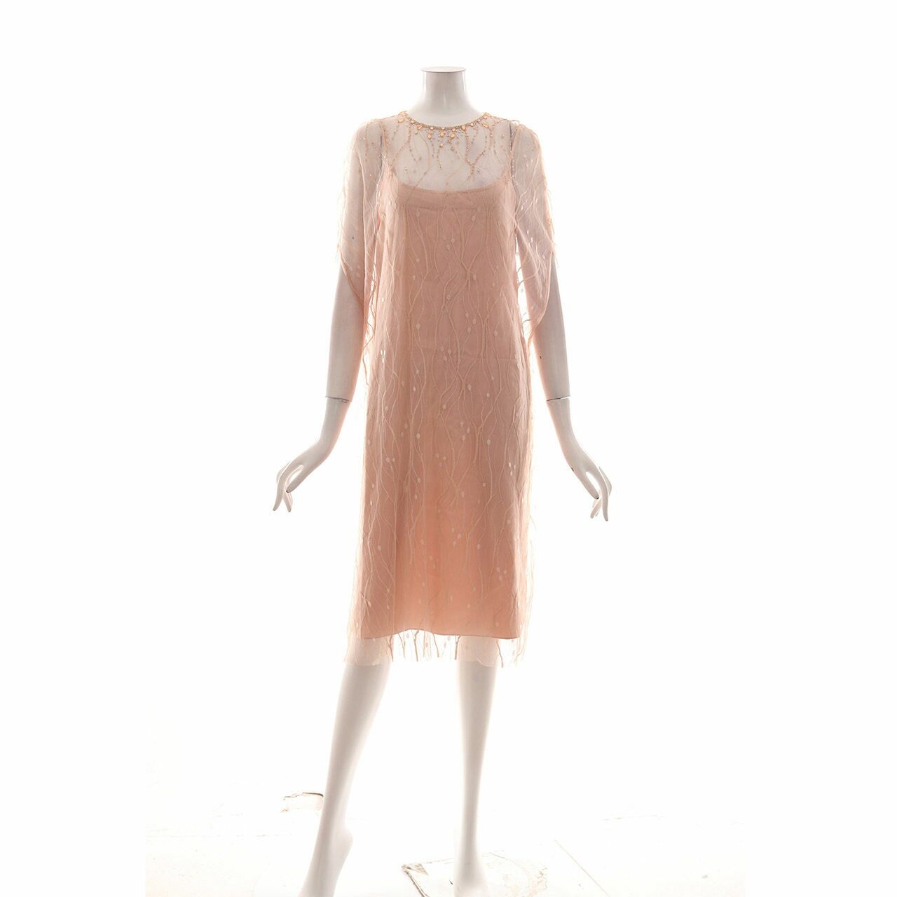 petite and the buns Peach Sheer With Inner Mini Dress
