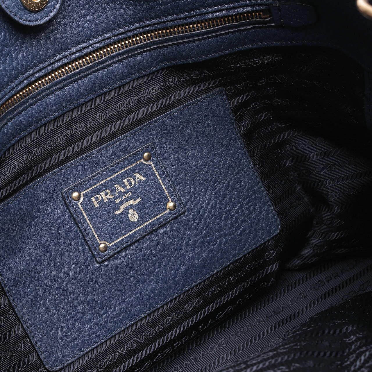 Prada Vitello Daino Navy Leather Satchel Bag