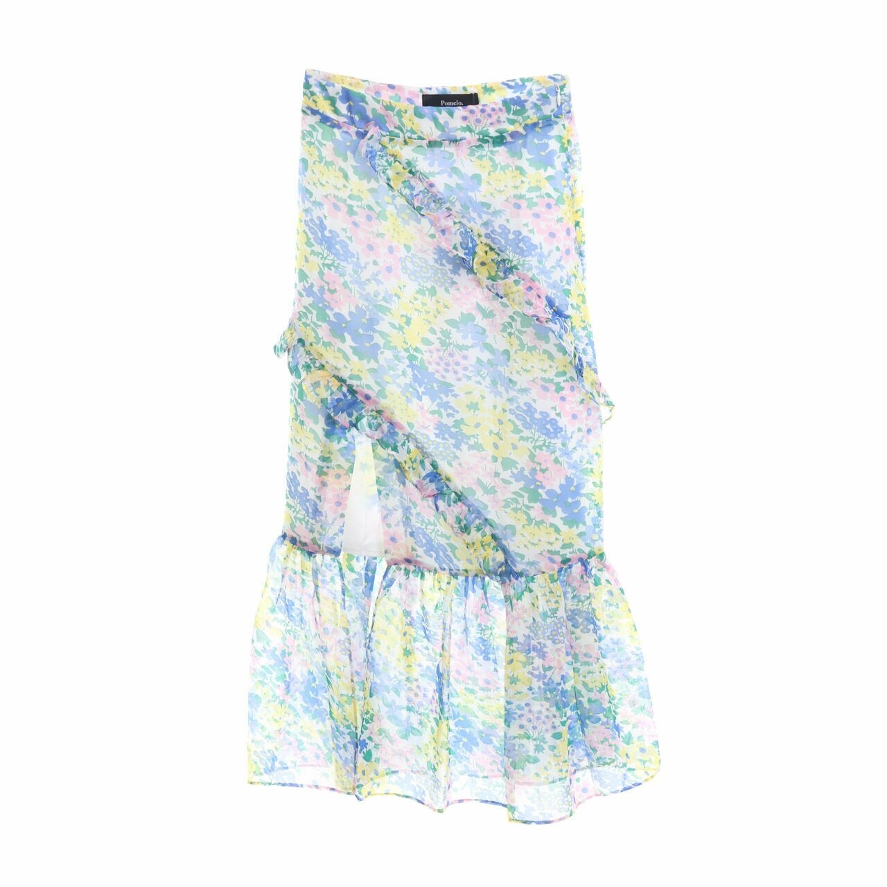 Pomelo. Blue Floral Mini Skirt