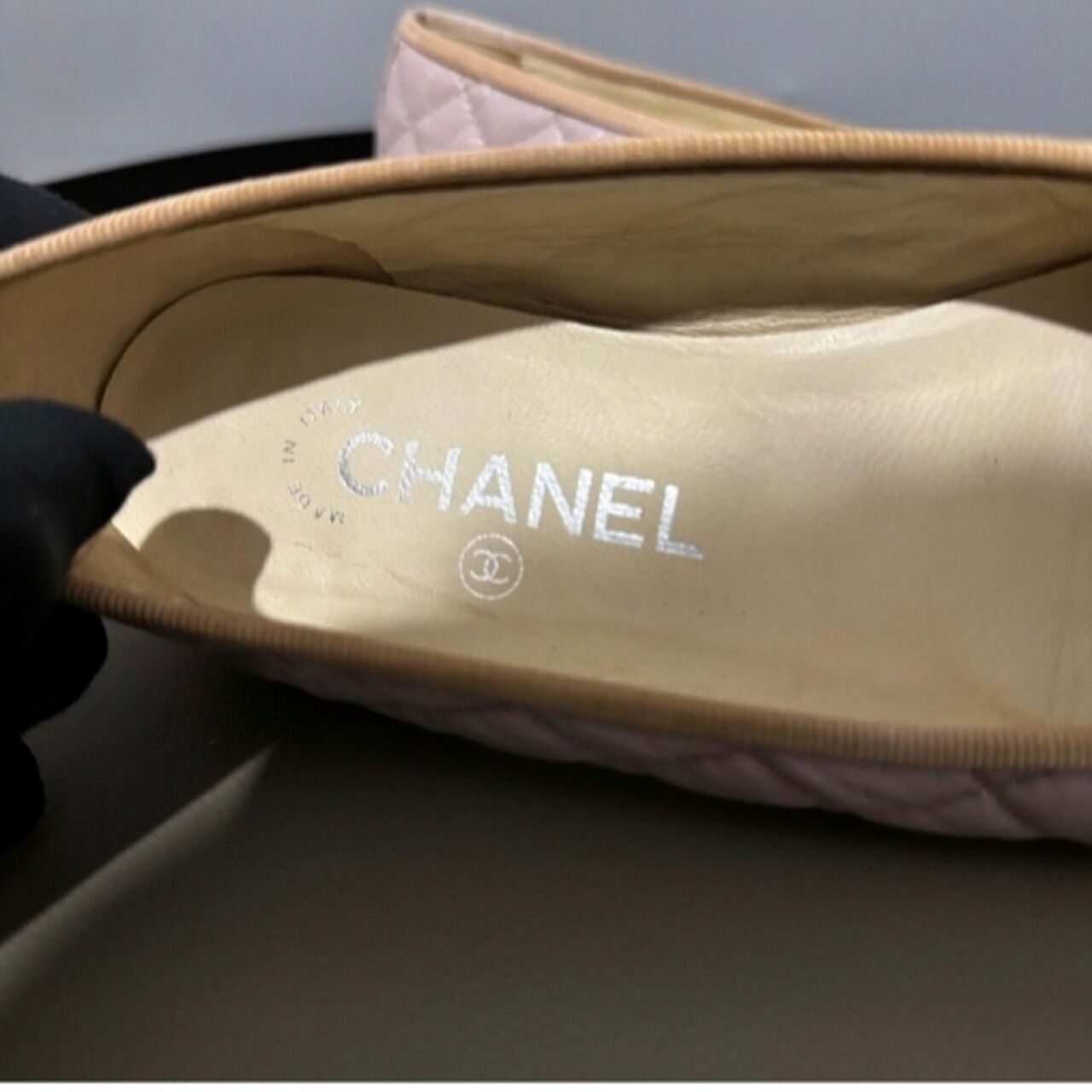 Chanel Quilted CC Ballerina Leather Pink Flats
