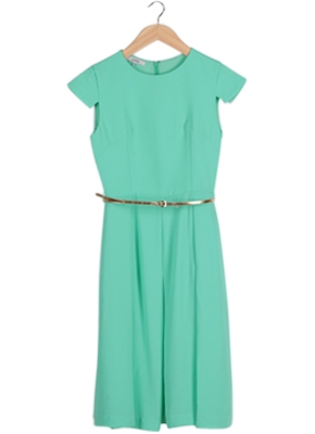 Green Belted Midi Dress