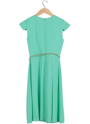 Green Belted Midi Dress