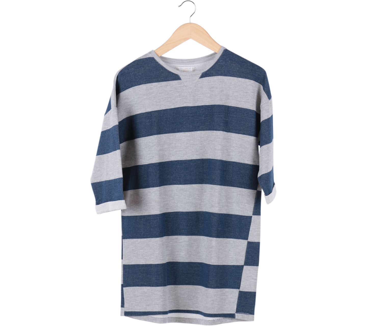 Pull & Bear Grey And Blue Stripped Blouse