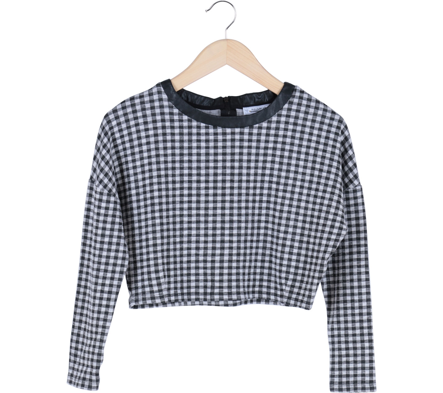 Pull & Bear Black And White Plaid Cropped Blouse