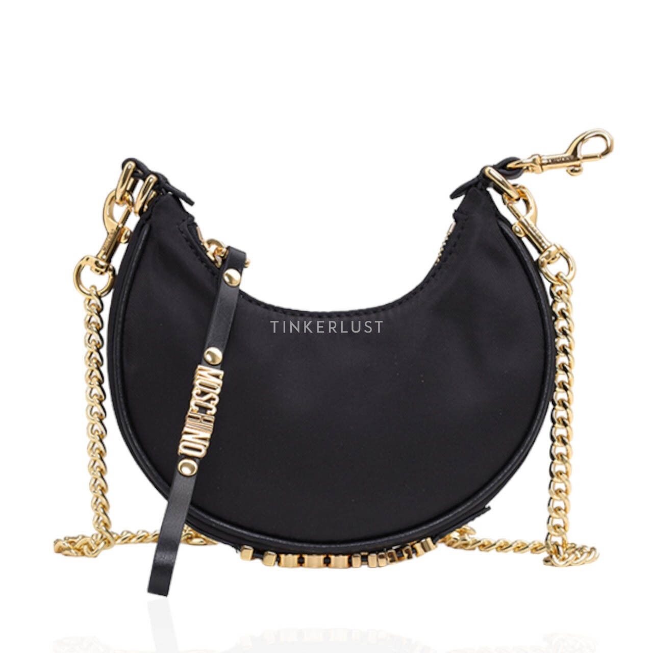 Moschino Mini Logo-Lettering Chain Linked Tote Bag in Black GHW