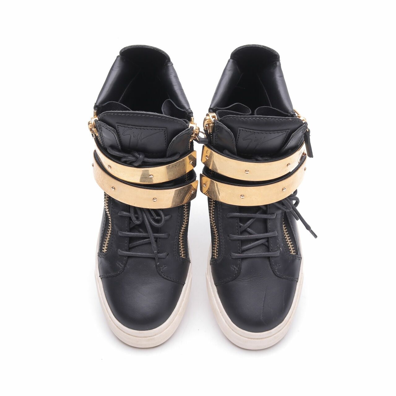 Giuseppe Zanotti Black Gold Double-buckle Sneakers