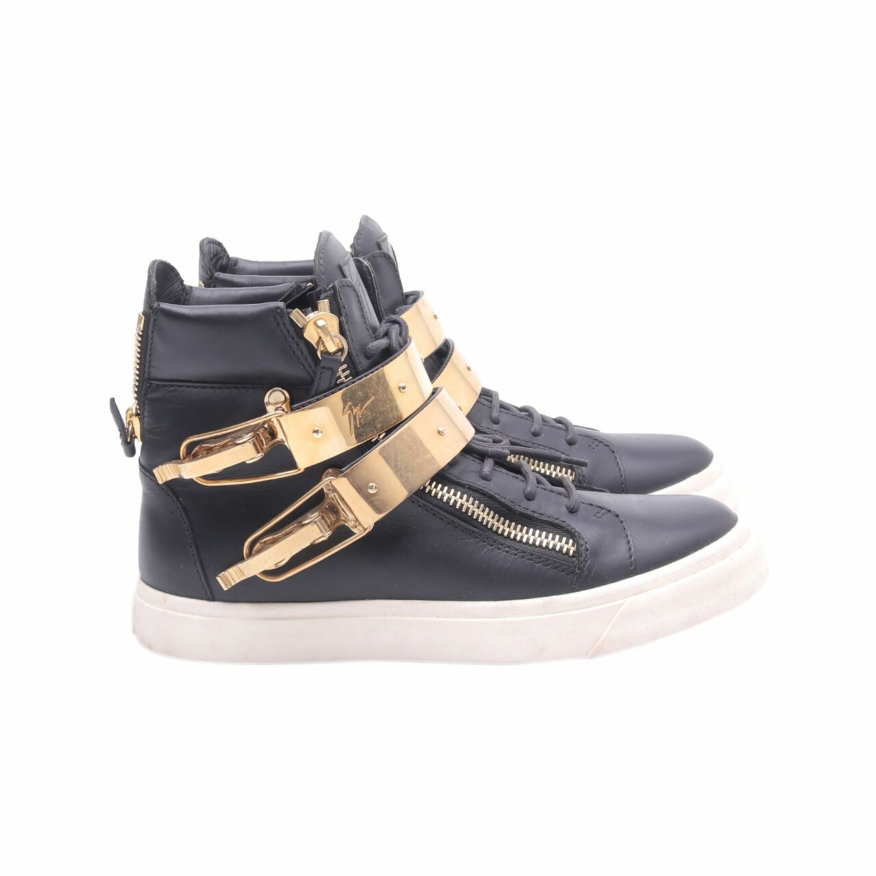 Giuseppe Zanotti Black Gold Double-buckle Sneakers